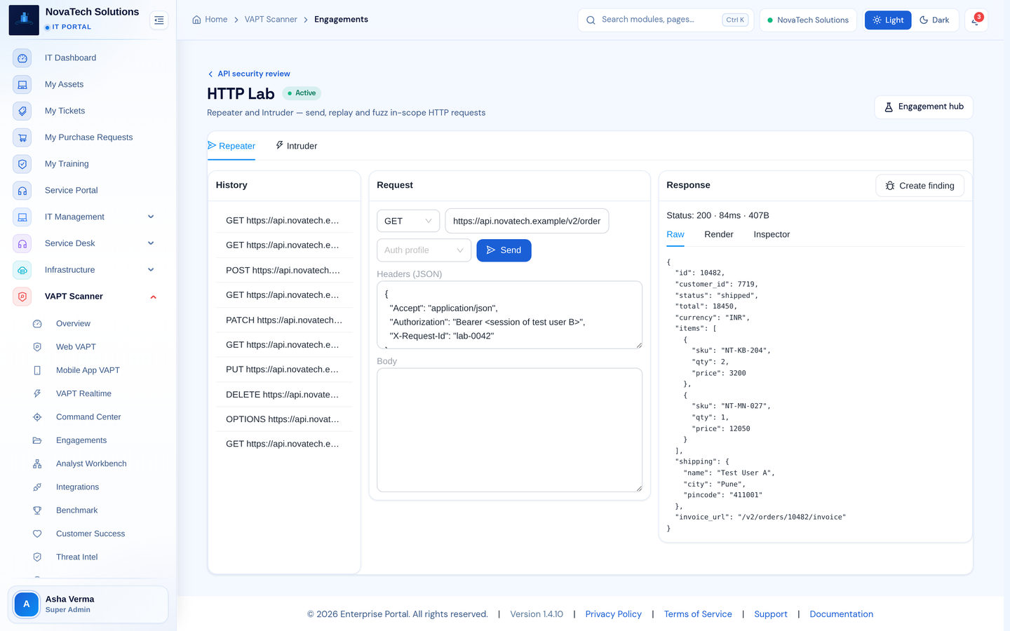 Infronest product screenshot (apivapt)