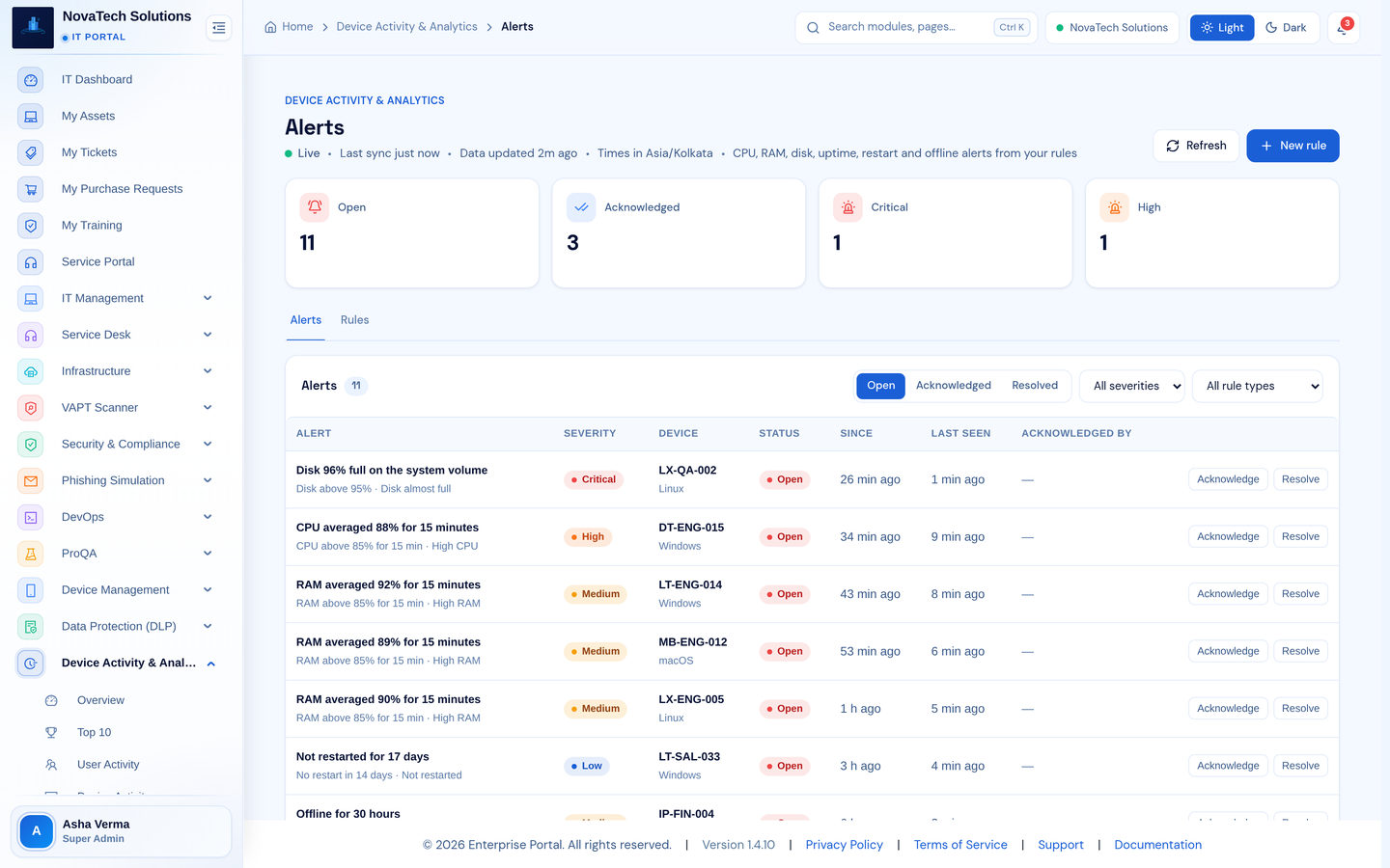 Infronest product screenshot (devact_b)