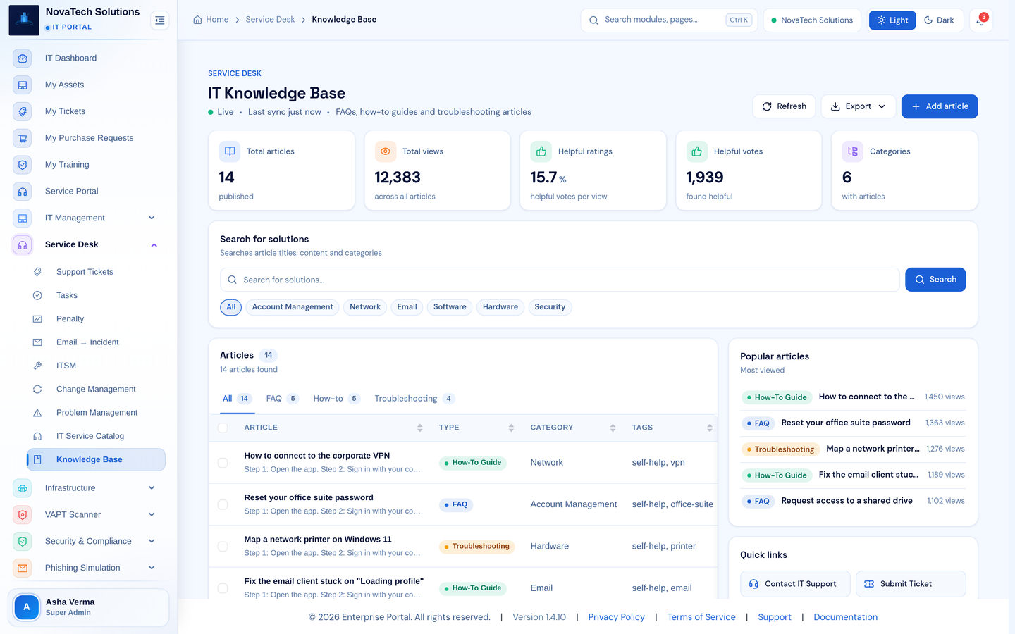 Infronest product screenshot (kb)