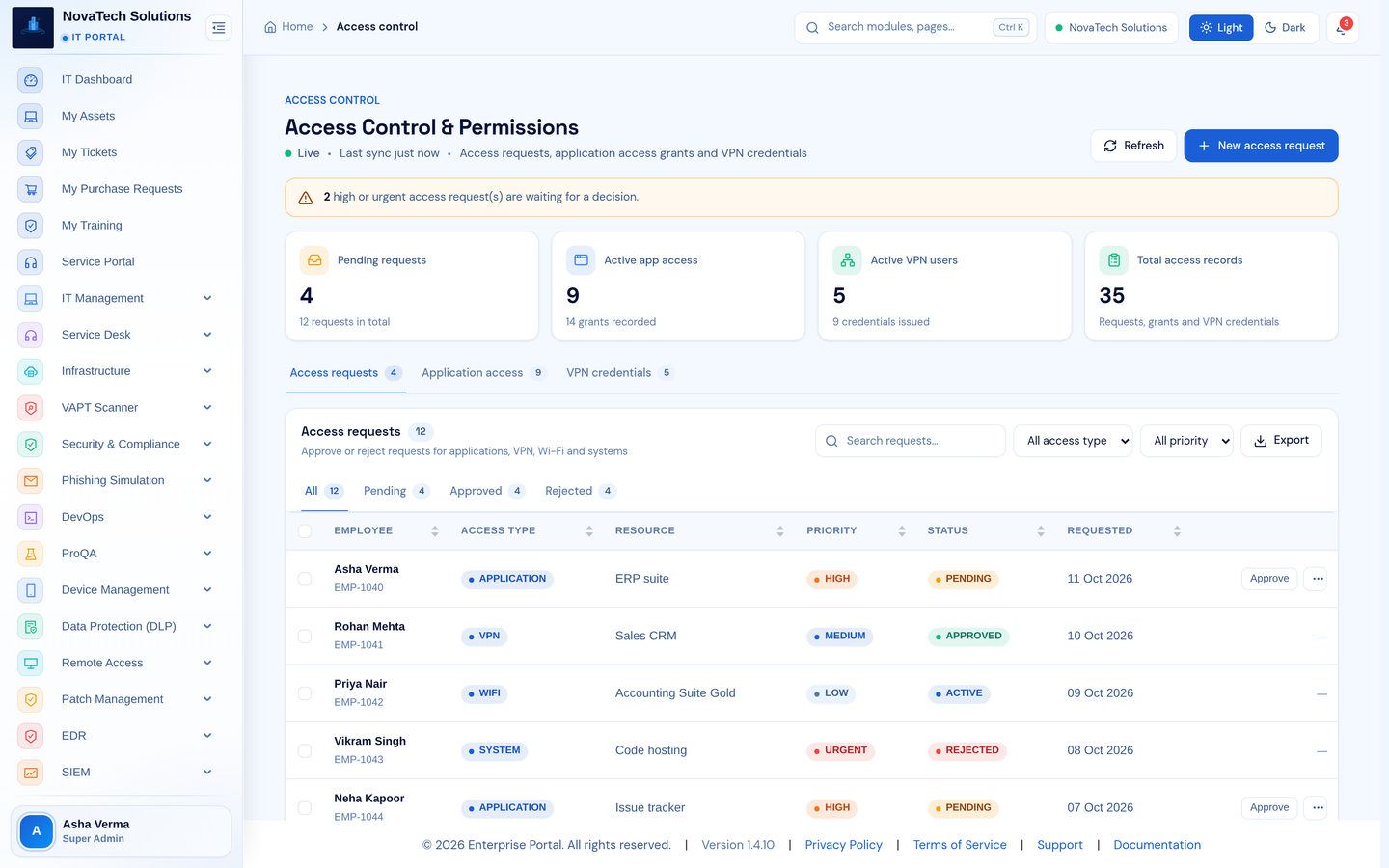 Infronest product screenshot (rbac)