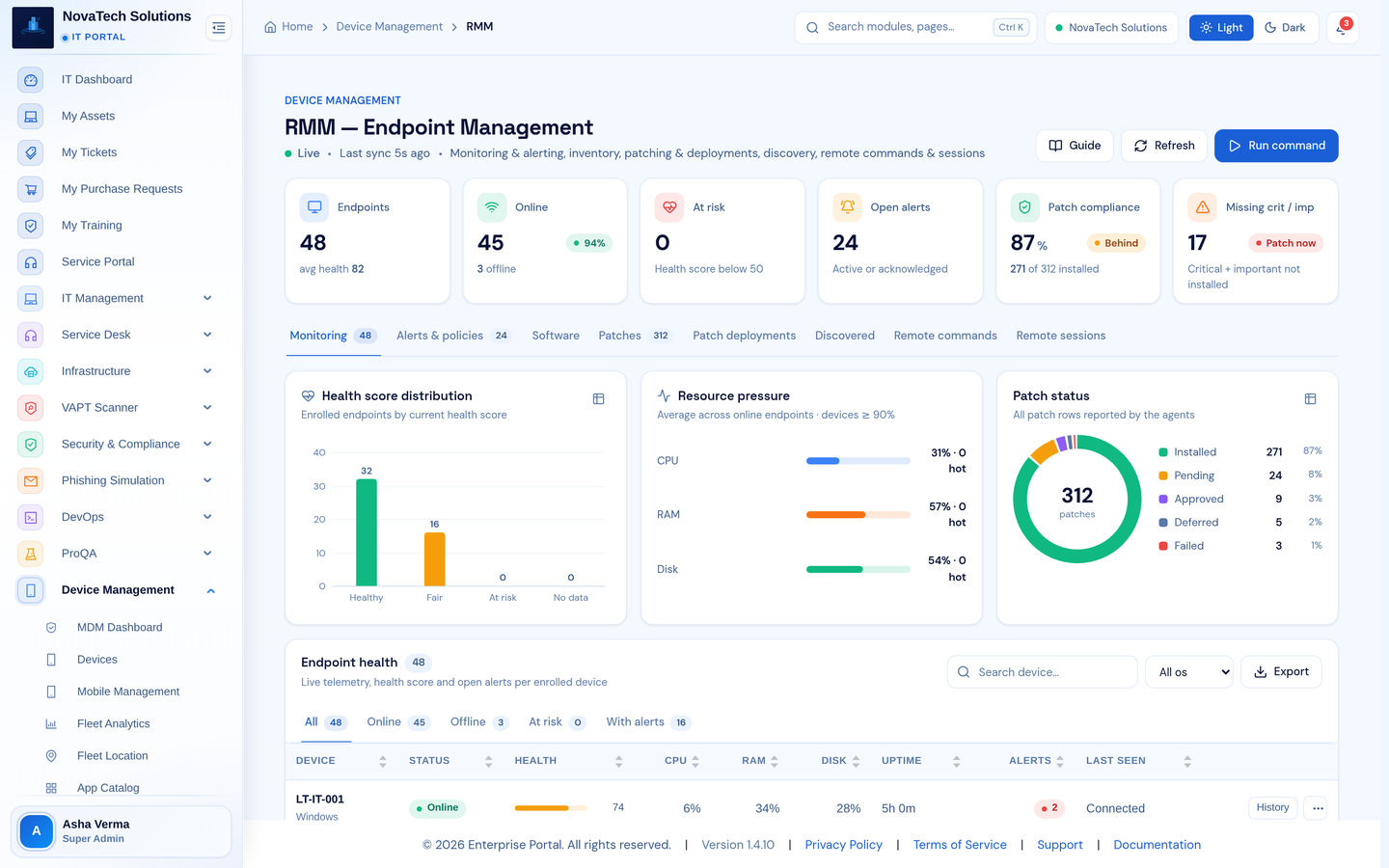 Infronest product screenshot (rmm)