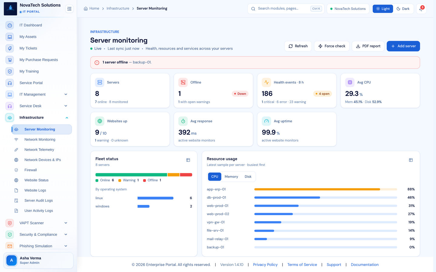 Infronest product screenshot (srvmon)